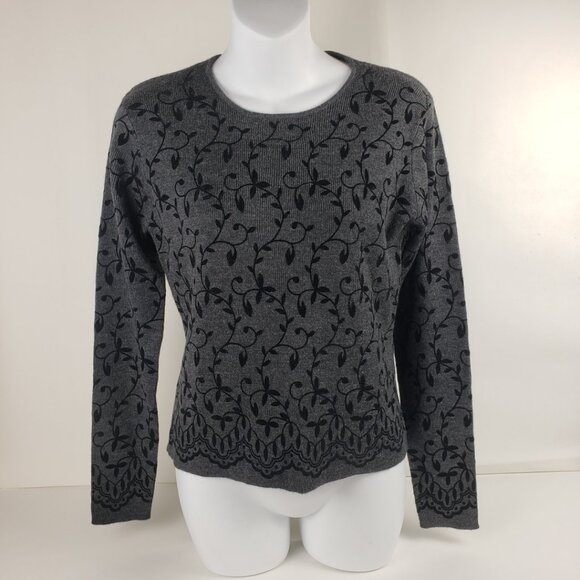 Freeport Studio XS Black Gray Print Sweater Women RN71341 Wool Blend - Picture 1 of 15